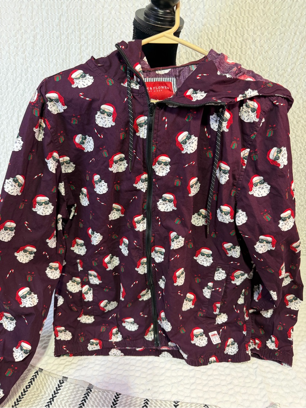 Holiday Santa Print Hooded Jacket - men’s (Purple)